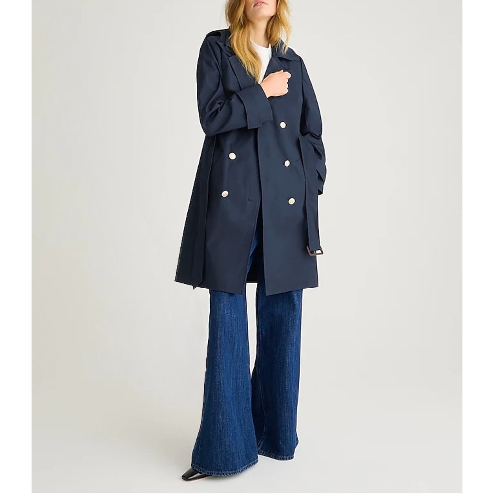 JCrew Heritage Trench Coat 00 Navy Cotton Midi City Classic Office Preppy Iconic